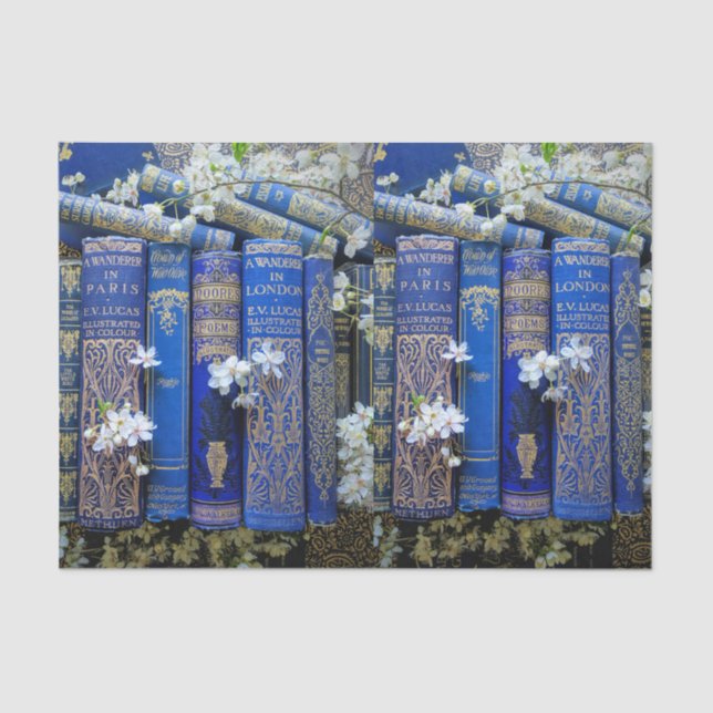 Papier Mousseline Découpage Livre bleu épines et fleurs (Recto)