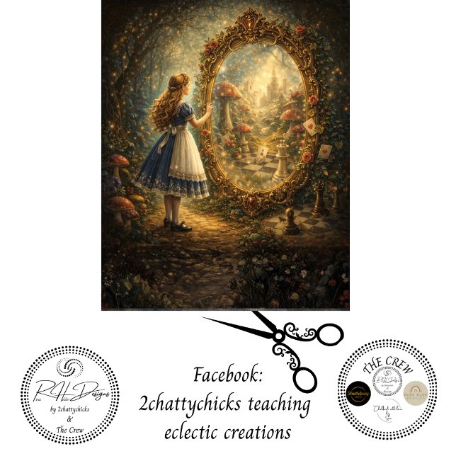 Papier Mousseline Decoupage Looking Glass Wonderland Storybook  (Créateur téléchargé)