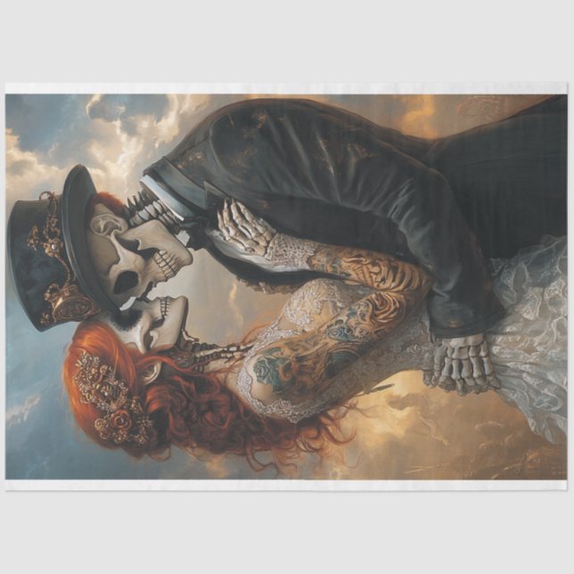 Papier Mousseline Découpage Lune de miel de squelette gothique (Recto)