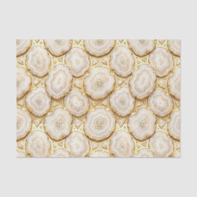 Papier Mousseline Découpage Luxueux | Géode d'agate blanche et or (Recto)