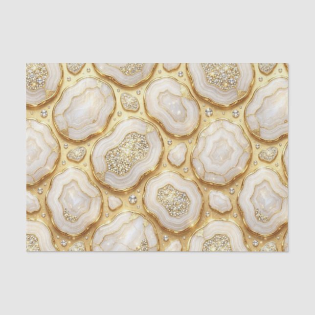 Papier Mousseline Découpage Luxueux | Géode d'agate blanche et or (Recto)