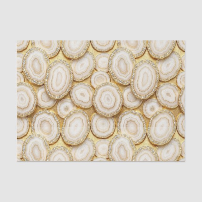 Papier Mousseline Découpage Luxueux | Géode d'agate blanche et or (Recto)
