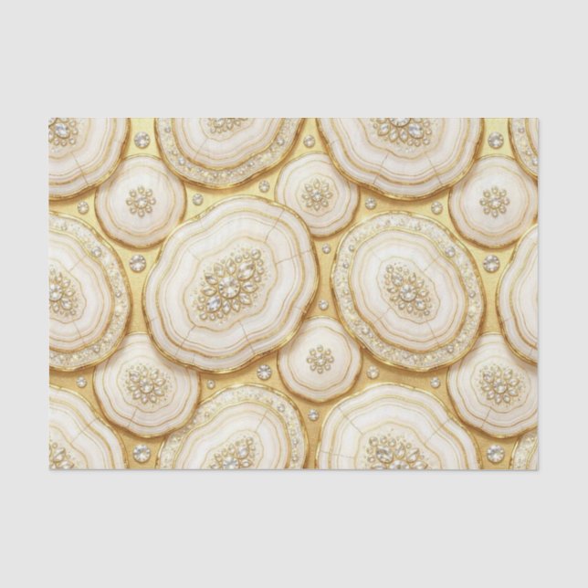 Papier Mousseline Découpage Luxueux | Géode d'agate blanche et or (Recto)