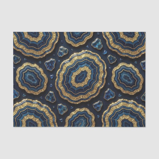 Papier Mousseline Découpage Luxueux | Géode d'agate Bleu Nuit + Or (Recto)