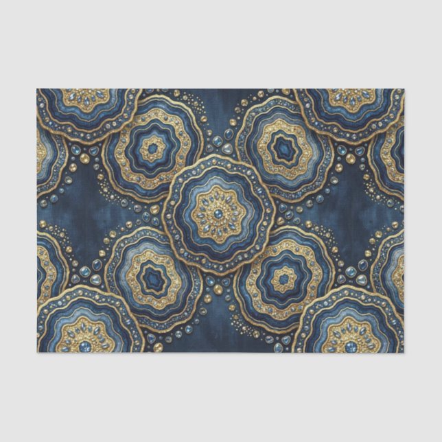 Papier Mousseline Découpage Luxueux | Géode d'agate Bleu Nuit + Or (Recto)