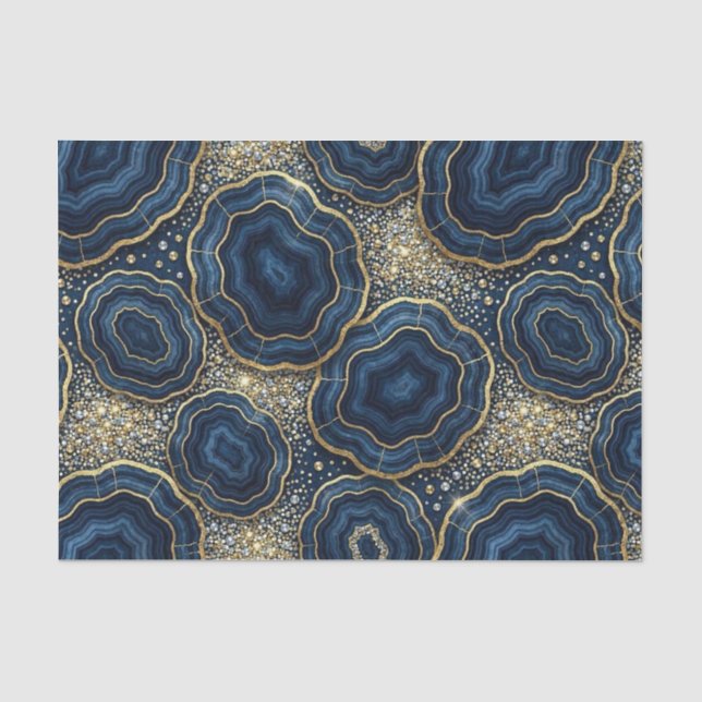 Papier Mousseline Découpage Luxueux | Géode d'agate Bleu Nuit + Or (Recto)