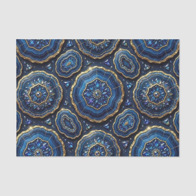 Papier Mousseline Découpage Luxueux | Géode d'agate Bleu Nuit + Or (Recto)