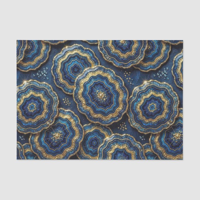 Papier Mousseline Découpage Luxueux | Géode d'agate Bleu Nuit + Or (Recto)