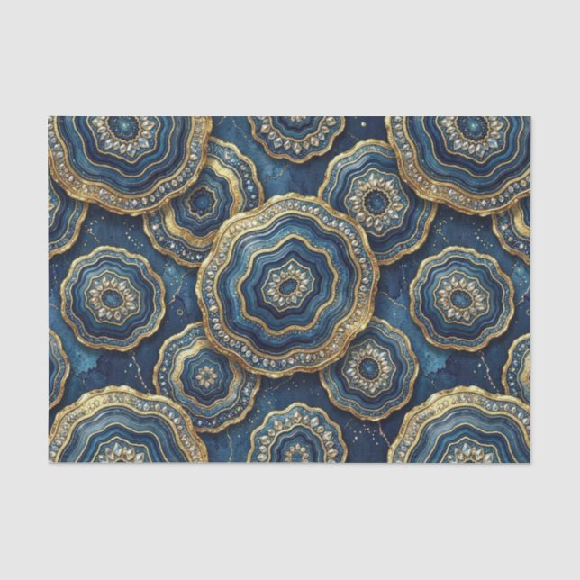 Papier Mousseline Découpage Luxueux | Géode d'agate Bleu Nuit + Or (Recto)