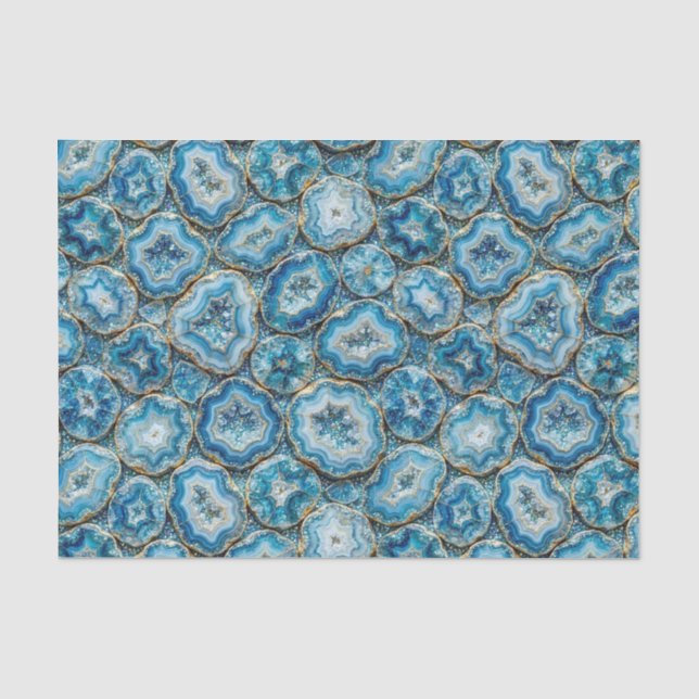 Papier Mousseline Découpage Luxueux | Géode d'agate Bleu Océan + Or (Recto)
