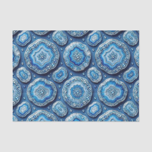 Papier Mousseline Découpage Luxueux | Géode d'agate Bleu Océan + Or (Recto)
