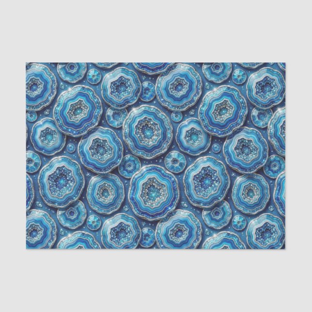Papier Mousseline Découpage Luxueux | Géode d'agate Bleu Océan + Or (Recto)