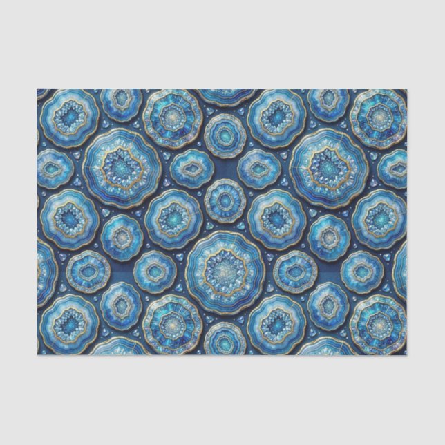Papier Mousseline Découpage Luxueux | Géode d'agate Bleu Océan + Or (Recto)