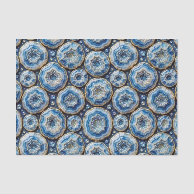 Papier Mousseline Découpage Luxueux | Géode d'agate Bleu Océan + Or (Recto)