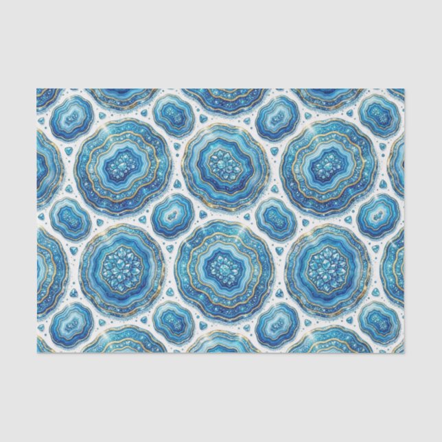 Papier Mousseline Découpage Luxueux | Géode d'agate Bleu Océan + Or (Recto)