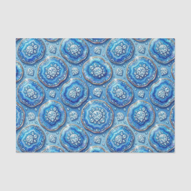 Papier Mousseline Découpage Luxueux | Géode d'agate Bleu Océan + Or (Recto)