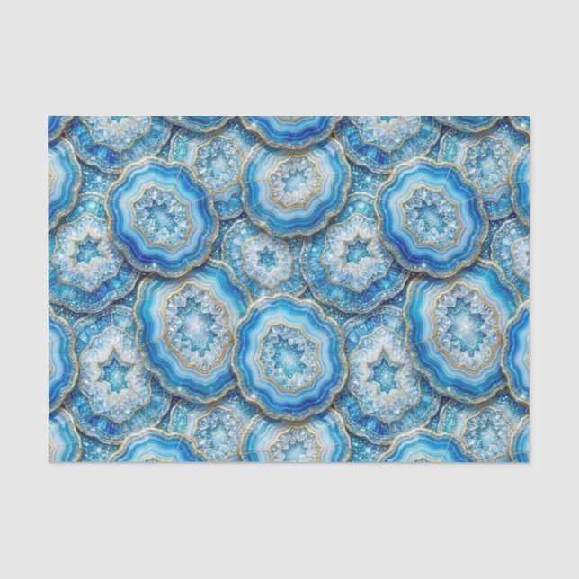 Papier Mousseline Découpage Luxueux | Géode d'agate Bleu Océan + Or (Recto)