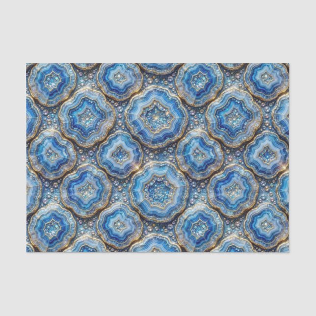 Papier Mousseline Découpage Luxueux | Géode d'agate Bleu Océan + Or (Recto)