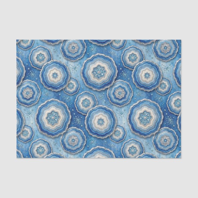Papier Mousseline Découpage Luxueux | Géode d'agate Bleu Océan + Or (Recto)