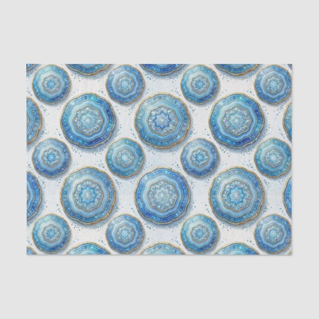 Papier Mousseline Découpage Luxueux | Géode d'agate Bleu Océan + Or (Recto)