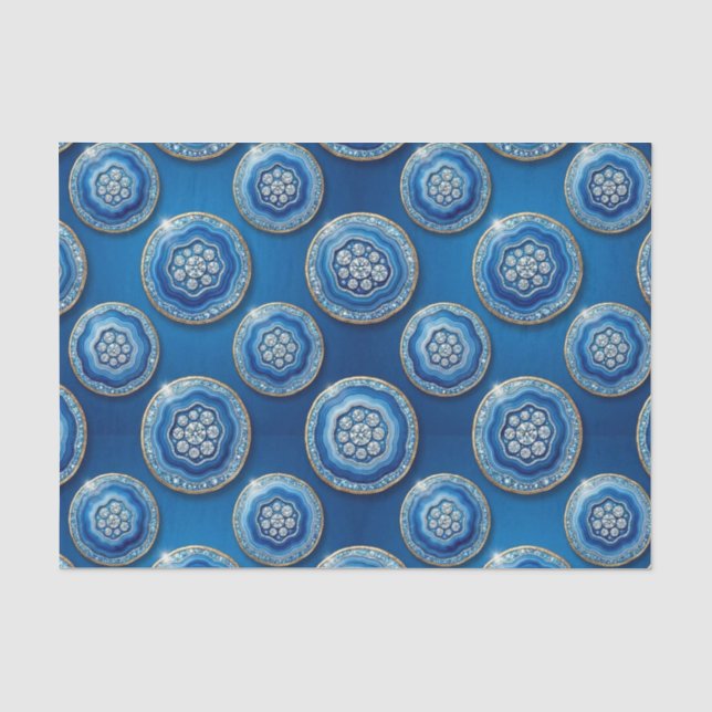 Papier Mousseline Découpage Luxueux | Géode d'agate Bleu Océan + Or (Recto)