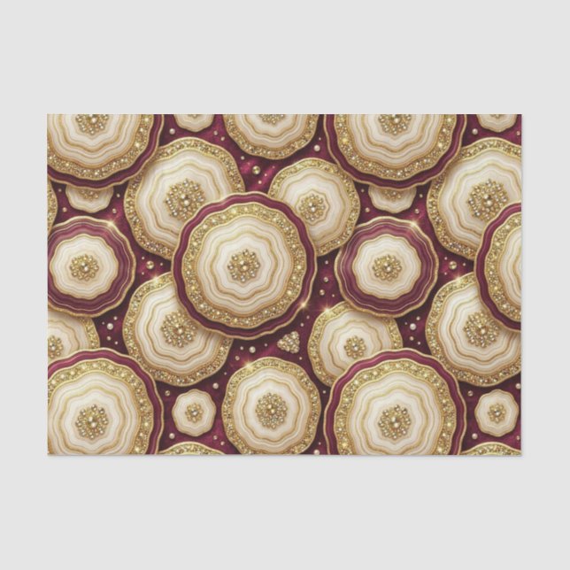 Papier Mousseline Découpage Luxueux | Géode d'agate Bourgogne + Or (Recto)