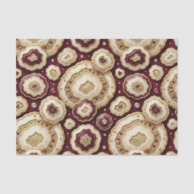Papier Mousseline Découpage Luxueux | Géode d'agate Bourgogne + Or (Recto)