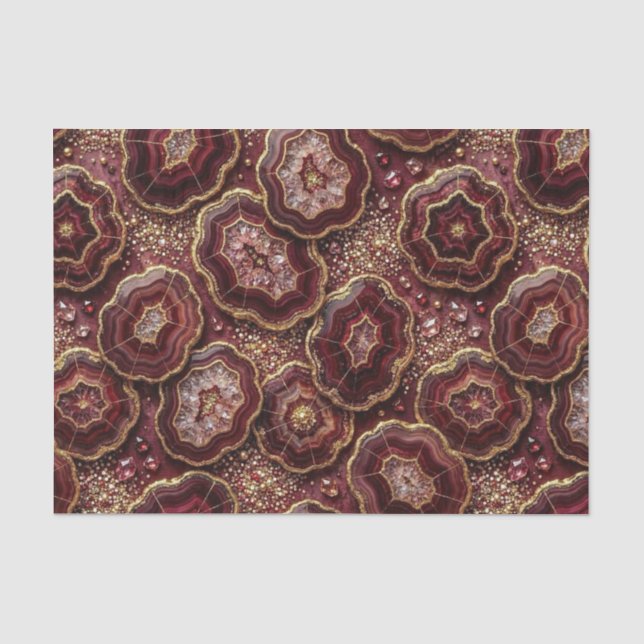 Papier Mousseline Découpage Luxueux | Géode d'agate Bourgogne + Or (Recto)