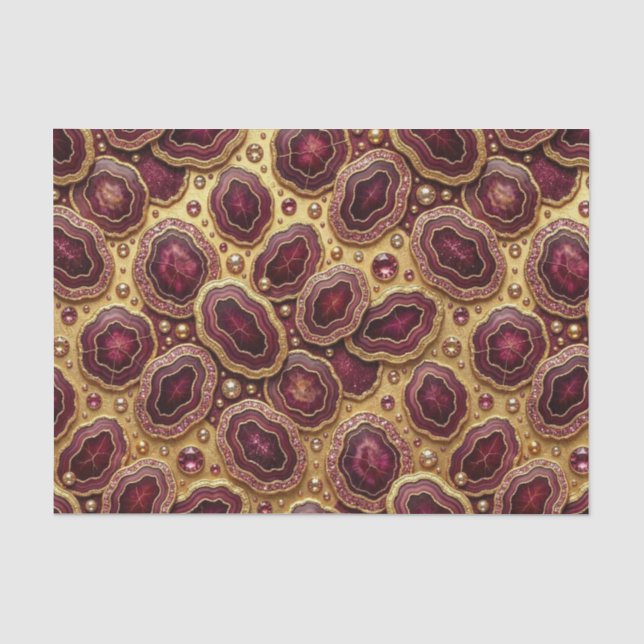 Papier Mousseline Découpage Luxueux | Géode d'agate Bourgogne + Or (Recto)