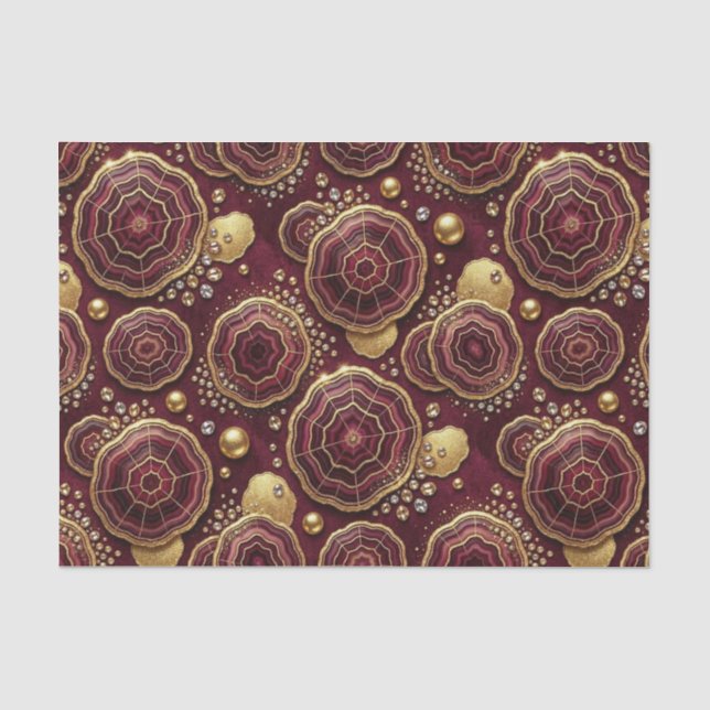 Papier Mousseline Découpage Luxueux | Géode d'agate Bourgogne + Or (Recto)