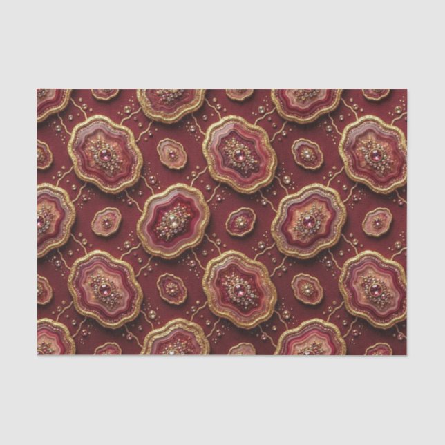 Papier Mousseline Découpage Luxueux | Géode d'agate Bourgogne + Or (Recto)