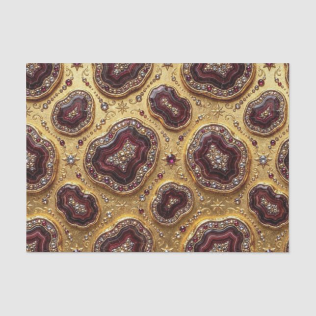 Papier Mousseline Découpage Luxueux | Géode d'agate Bourgogne + Or (Recto)
