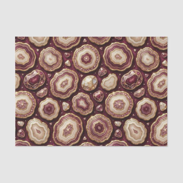 Papier Mousseline Découpage Luxueux | Géode d'agate Bourgogne + Or (Recto)