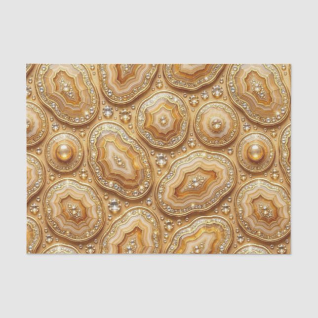 Papier Mousseline Découpage Luxueux | Géode d'agate Camel + Or (Recto)