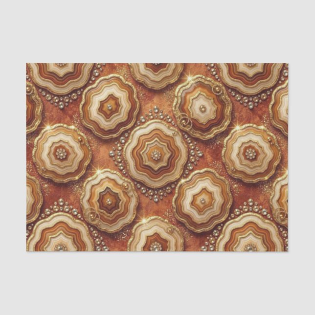 Papier Mousseline Découpage Luxueux | Géode d'agate orange brûlé + o (Recto)