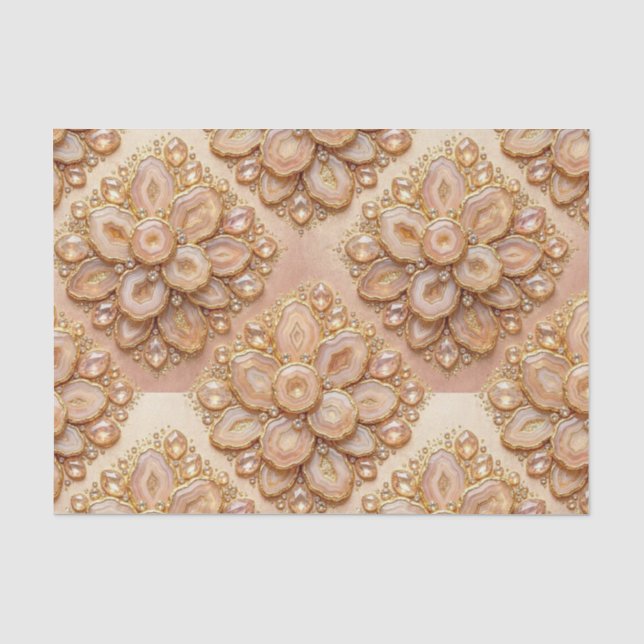 Papier Mousseline Découpage Luxueux | Géode d'agate Rose Gold + Or (Recto)