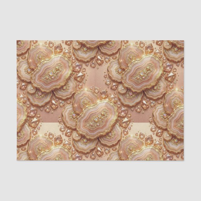 Papier Mousseline Découpage Luxueux | Géode d'agate Rose Gold + Or (Recto)