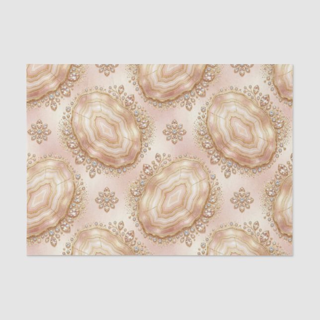 Papier Mousseline Découpage Luxueux | Géode d'agate Rose Gold + Or (Recto)