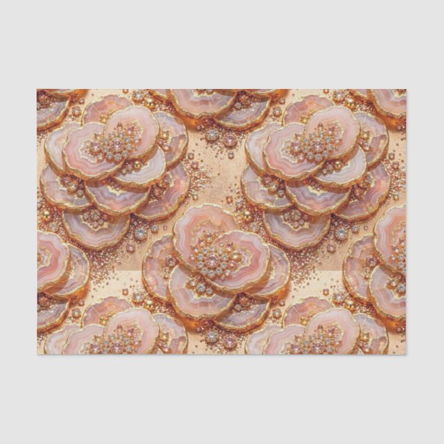 Papier Mousseline Découpage Luxueux | Géode d'agate Rose Gold + Or (Recto)