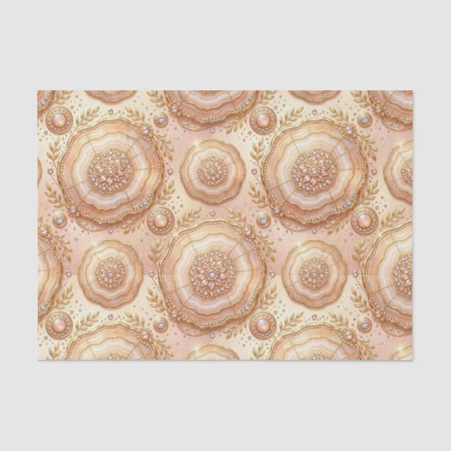 Papier Mousseline Découpage Luxueux | Géode d'agate Rose Gold + Or (Recto)