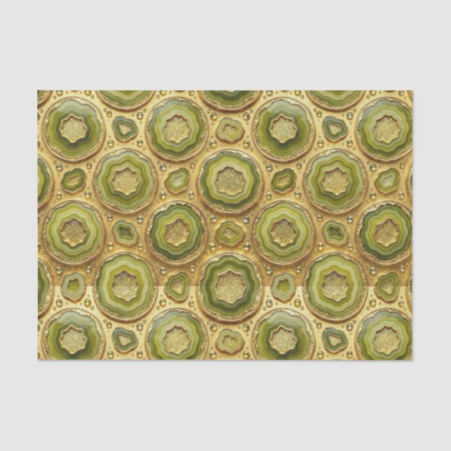 Papier Mousseline Découpage Luxueux | Géode d'agate vert olive + or (Recto)
