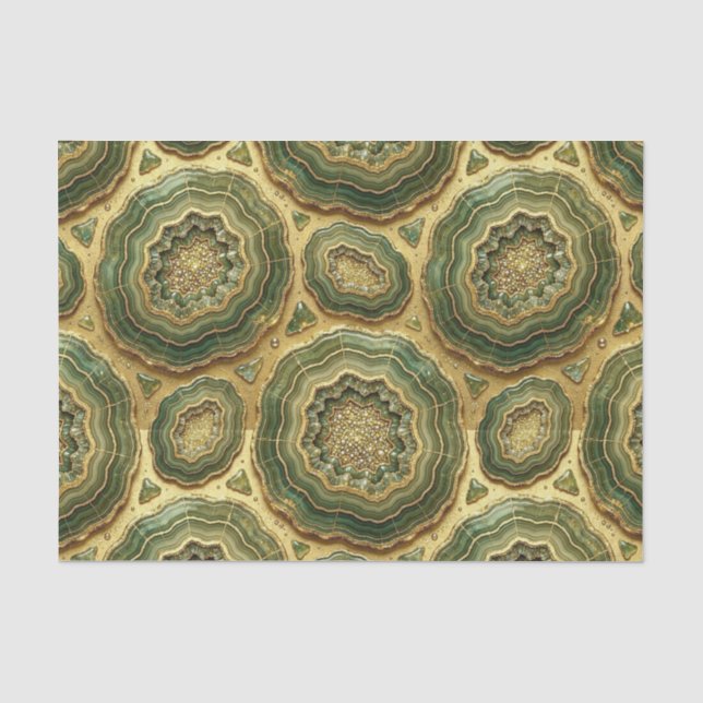 Papier Mousseline Découpage Luxueux | Géode d'agate vert olive + or (Recto)