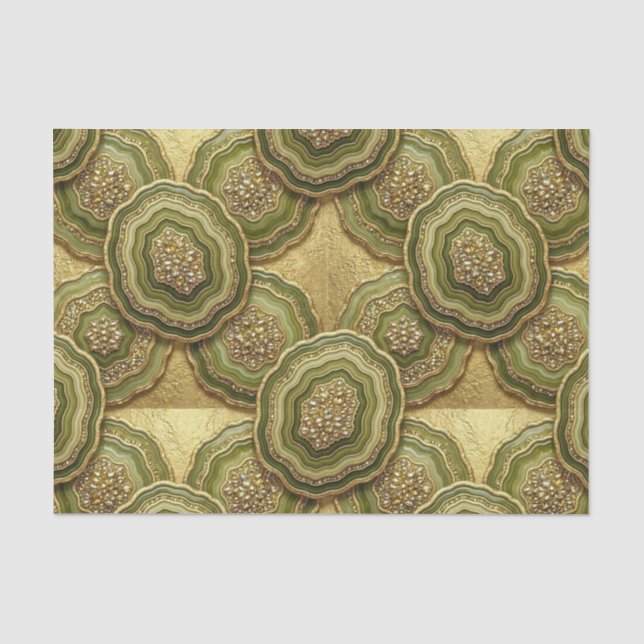 Papier Mousseline Découpage Luxueux | Géode d'agate vert olive + or (Recto)
