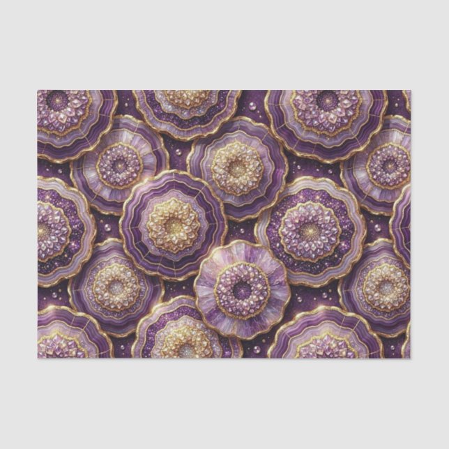 Papier Mousseline Découpage Luxueux | Géode d'agate violette et doré (Recto)
