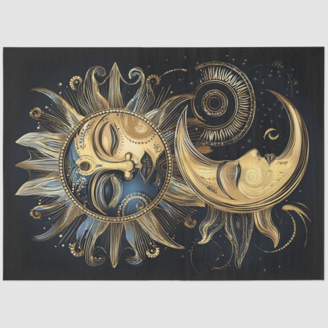 Papier Mousseline Découpage Magique Céleste Sun Crescent Moon Star (Recto)