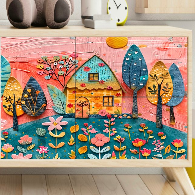 Papier Mousseline Découpage Maison bleue et orange (Créateur téléchargé)
