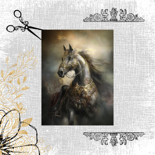 Papier Mousseline Découpage Majestic Black Horse Golden Armure Crest