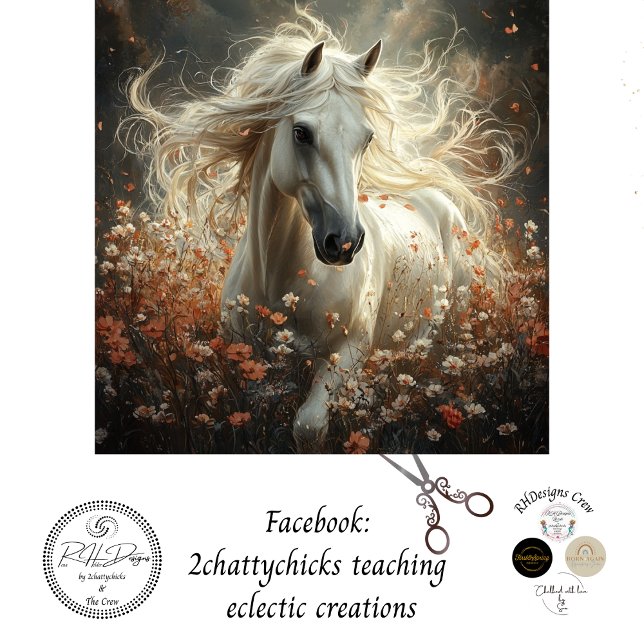 Papier Mousseline Découpage Majestic Cheval Blanc Champ de fleurs (Créateur téléchargé)