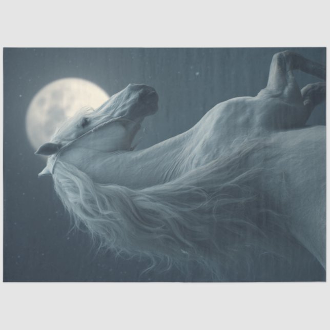 Papier Mousseline Découpage Majestic Cheval Blanc Front de la Lune (Recto)