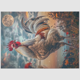 Papier Mousseline Découpage Majestic Rooster Vibrant Night Sky Moon